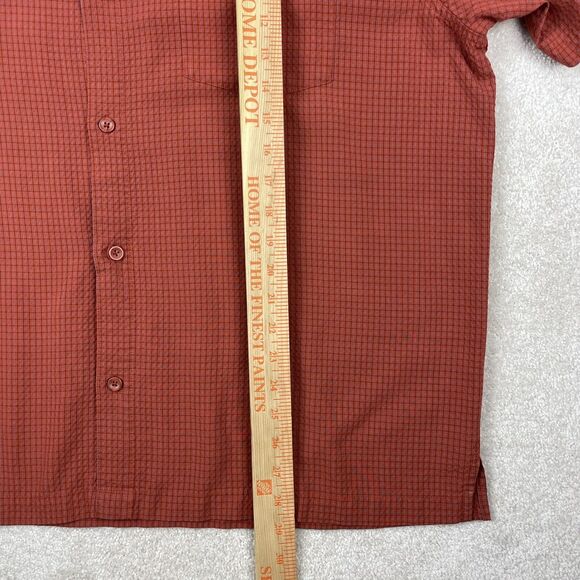 REI Shirt Mens XL Orange Check Button Up Short Sleeve Hiking Outdoor Rayon Blend - Picture 10 of 11